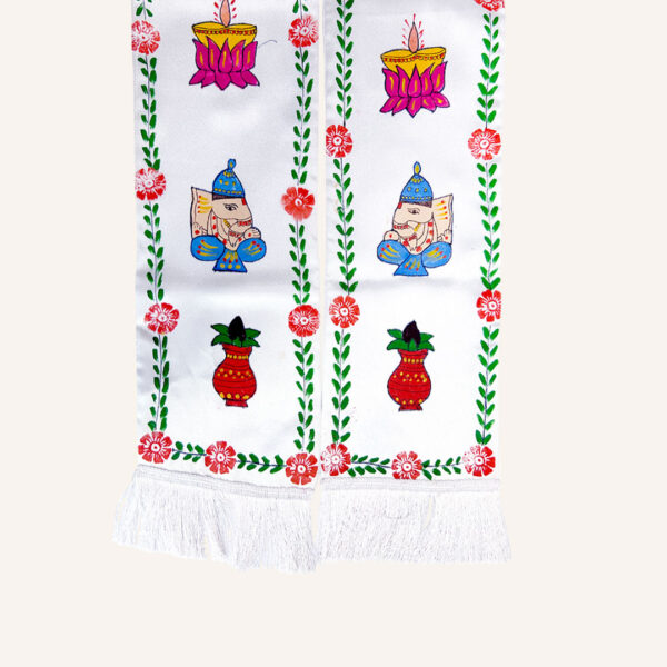 Traditional Wedding Stole – Satin Silk Stole with Ritual Painting Design